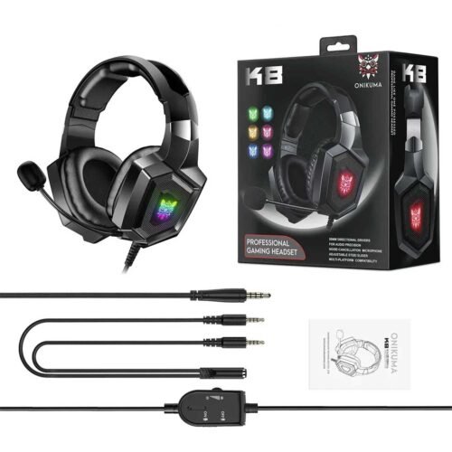 ONIKUMA K8 RGB GAMING HEADPHONE OVER-EAR HEADSET WITH MICROPHONE VOLUME CONTROL HEADPHONES RGB LED LIGHTS