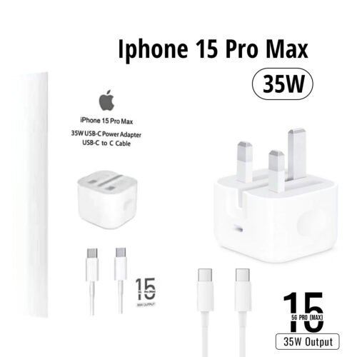 IPHONE 15 PRO MAX 3 PIN (UK PIN) 35W USB-C POWER ADAPTER WITH USB-C TO C CABLE